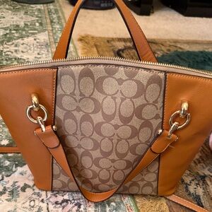 Coach Kelsey Satchel Brown and Tan Signature Tote